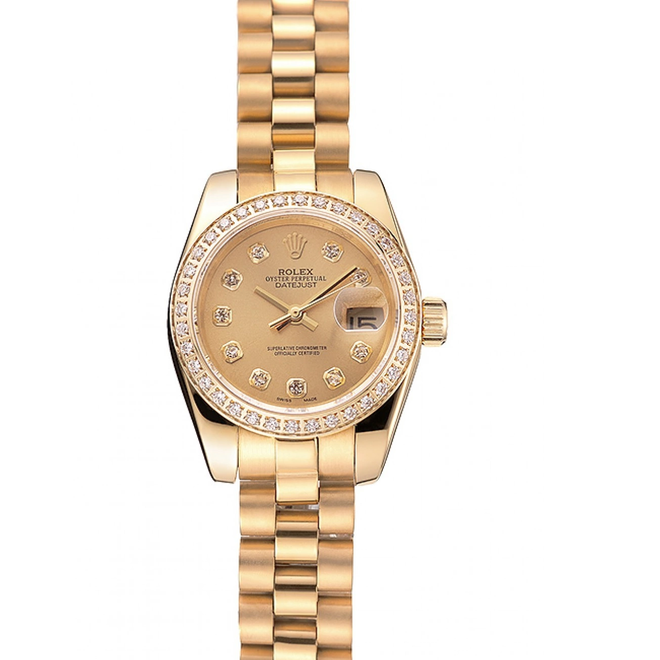Good copy rolex watches Bracelet Diamond Champagne 1454095 Bezel Gold Rolex Swiss Lady-Datejust Dial 0529